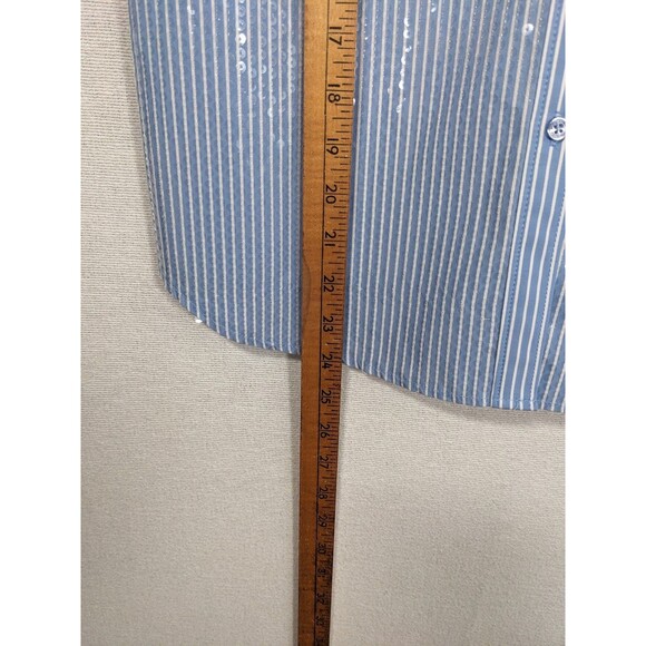 WHBM Button Down Sequin Striped Poplin Shirt Blue White Stripe Women's Size 4 - Picture 8 of 10